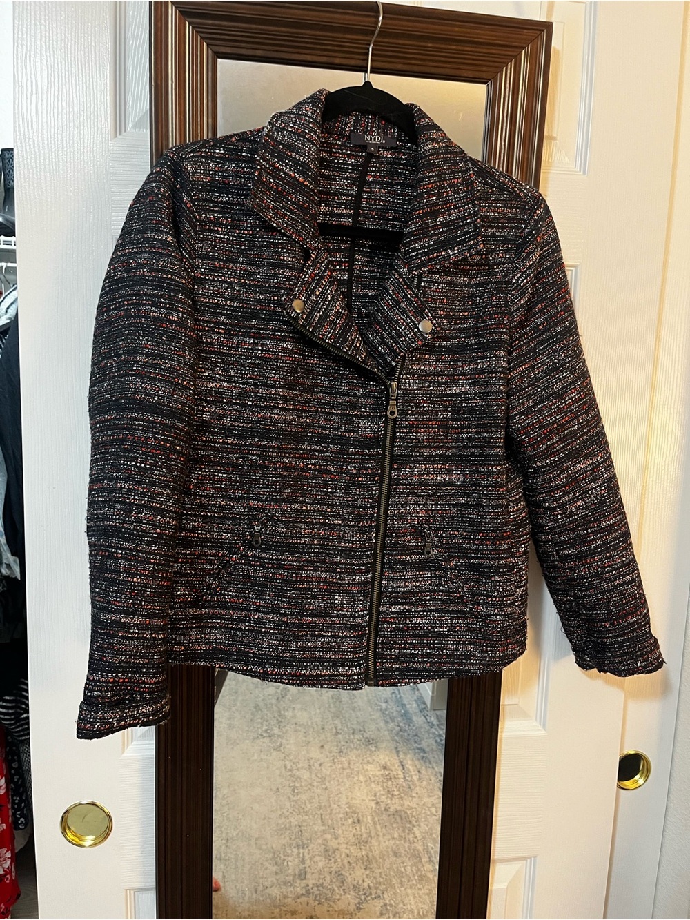 NYDJ black and multi-colored tweed jacket blazer